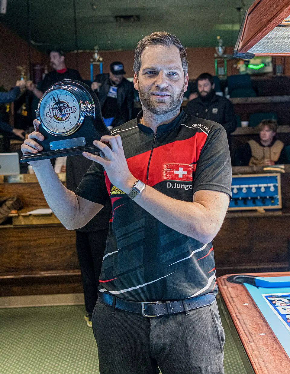 Switzerland's Dimitri Jungo at the table during a professional pool final