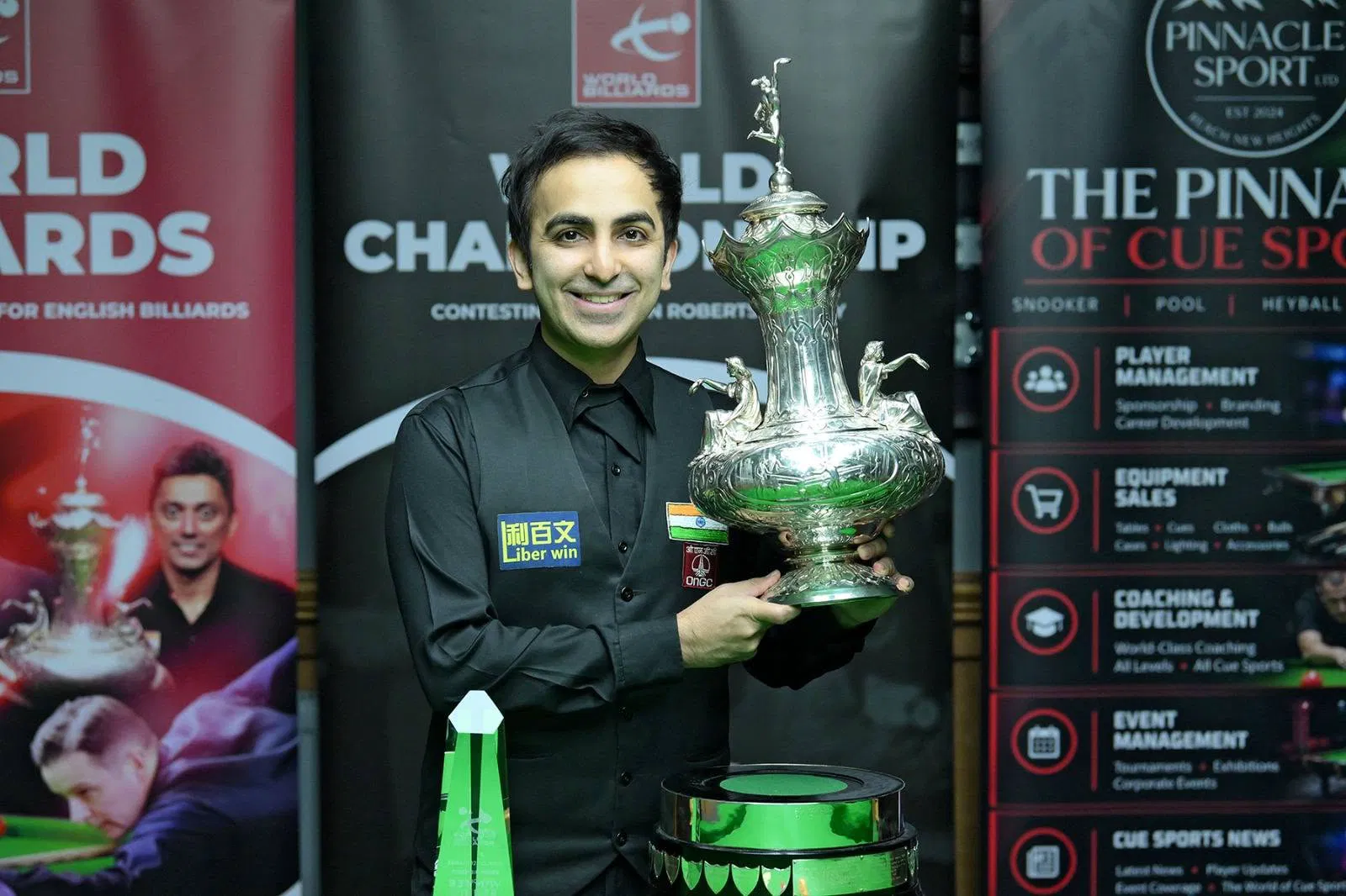 Pankaj Advani at the table during the 2026 World Billiards Championship at Landywood Snooker Club